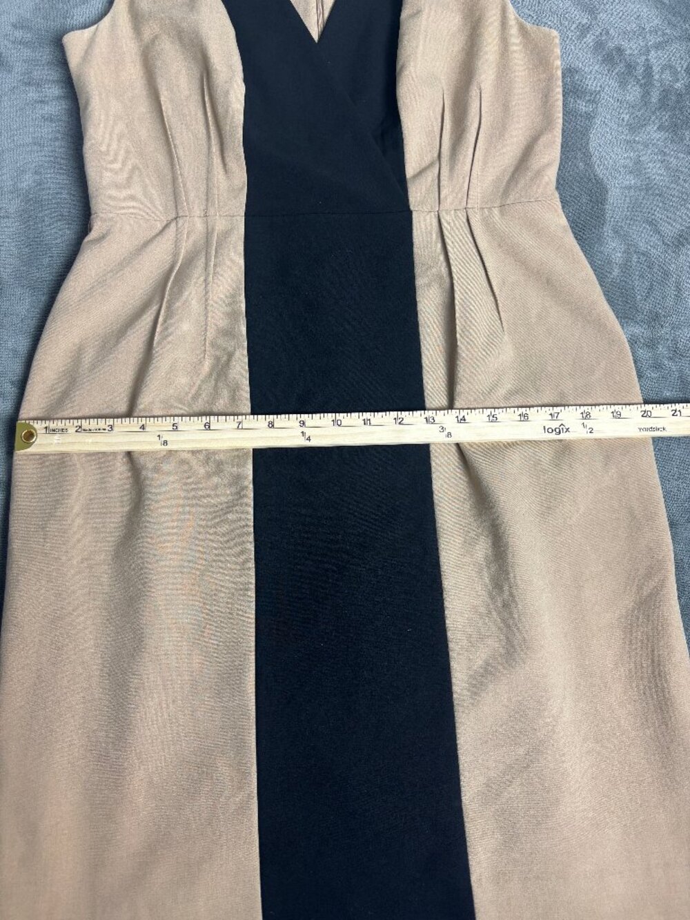 Calvin Klein Womens Size 10 Dress Black Tan Colorblock Sheath Midi Career Minima
